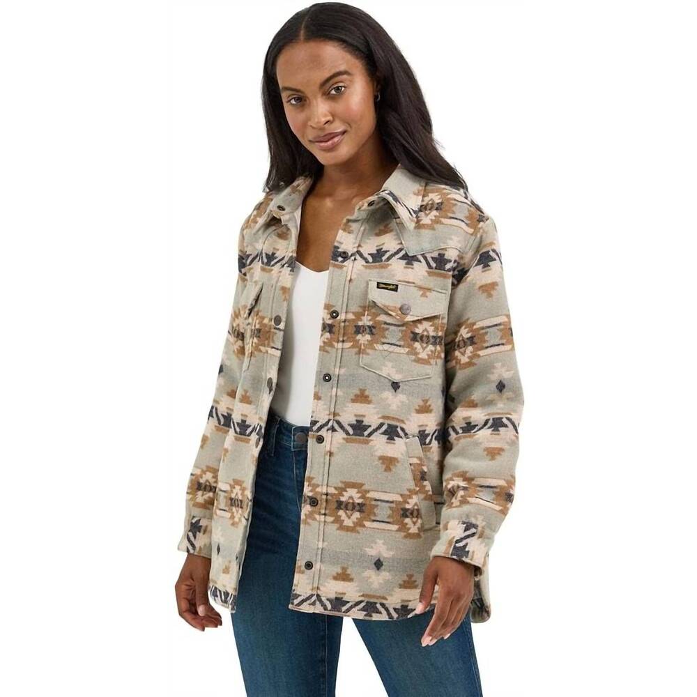 NEW WRANGLER retro quilt lined jacquard shacket in green